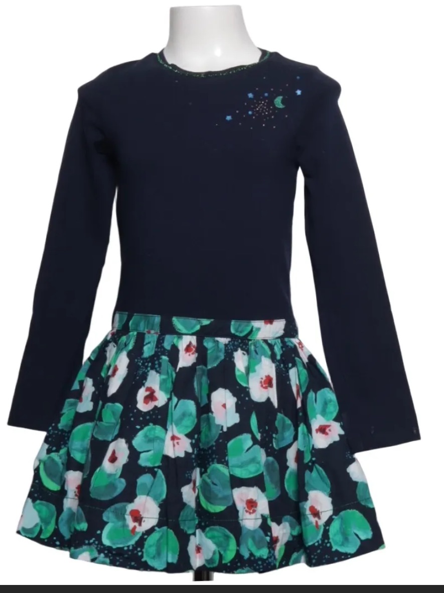 Nwt Carmini Navy Floral-Print Long Sleeve Girls' Dress